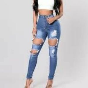 Fashion Nova jeans distressed high waist size 5
